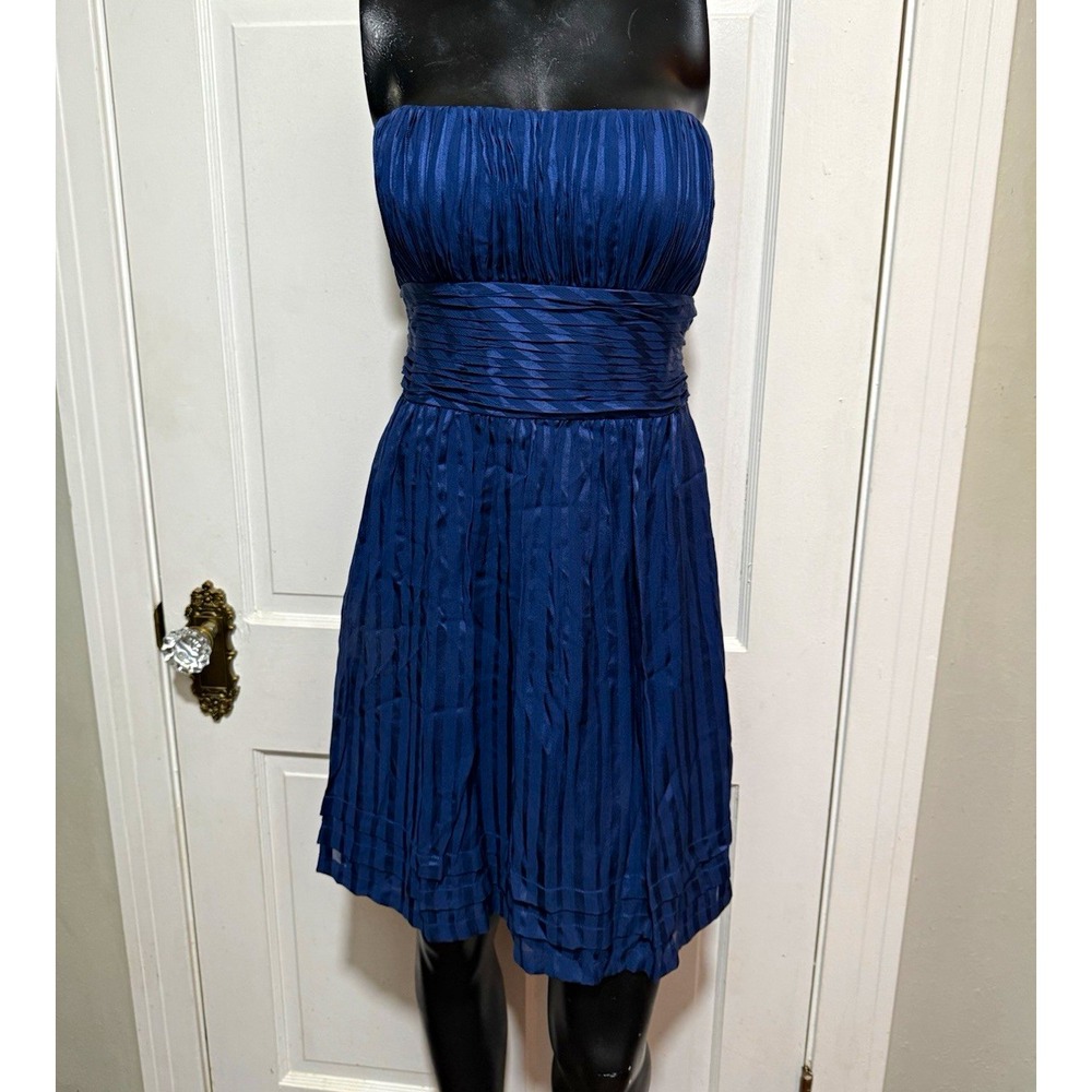 Womens Blue Silk Strapless Fit & Flare Dress 8 Bow Homecoming Prom Formal